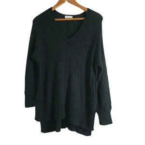 Universal Thread Black Knit V Neck Sweater Oversized slide side XS Long  sleeves